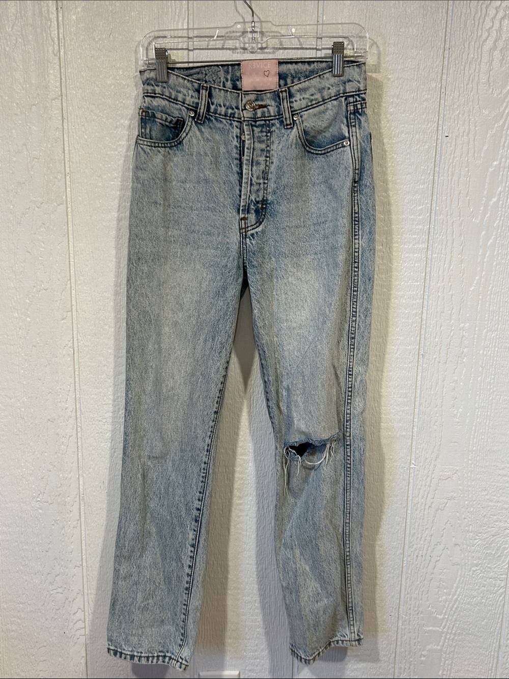 REVICE Light Blue Straight-Leg Women’s Jeans with Knee Distress
